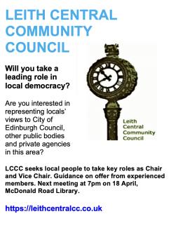 Leith Central Community Council advert