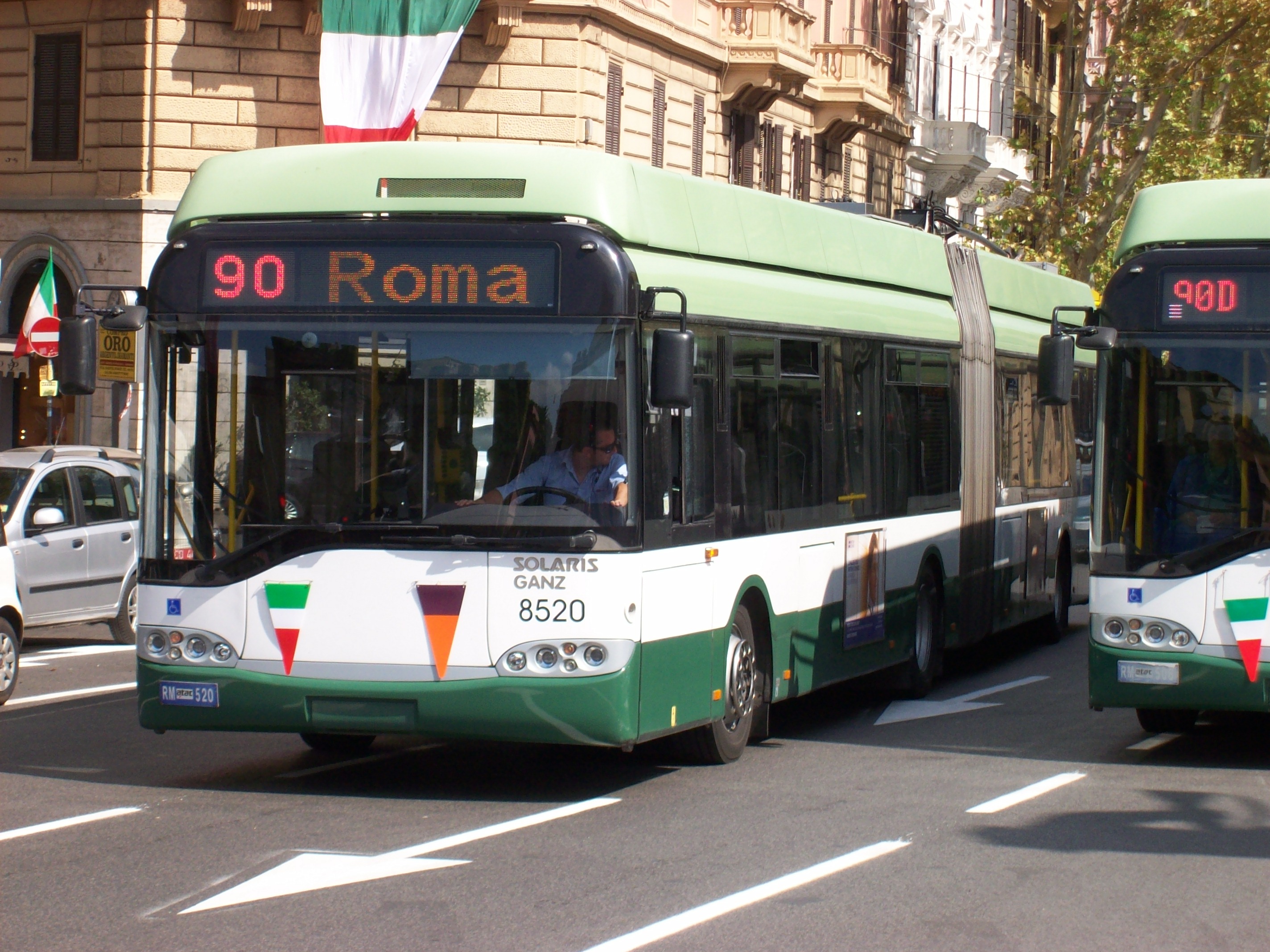 Trolleybus operating off wires in Rome. Trolleybus operating off wires in Rome.