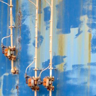 Close-up  of pipework on McDonald Road Fire Training Ship 